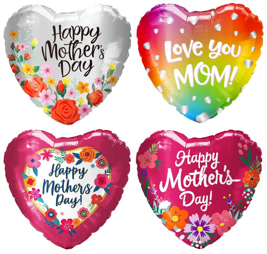 9" Assorted Mother's Day Inflated Mylars - 24 count