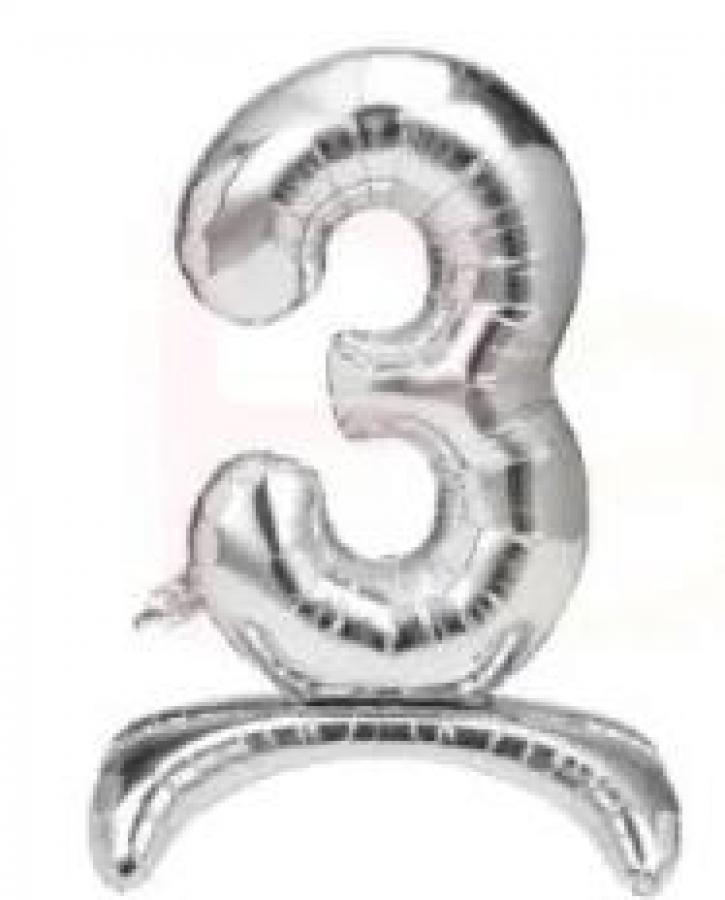 40" Silver Stand Up Number "3"