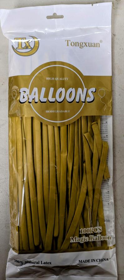 Chrome Gold 260's Latex Balloons – 100 ct.