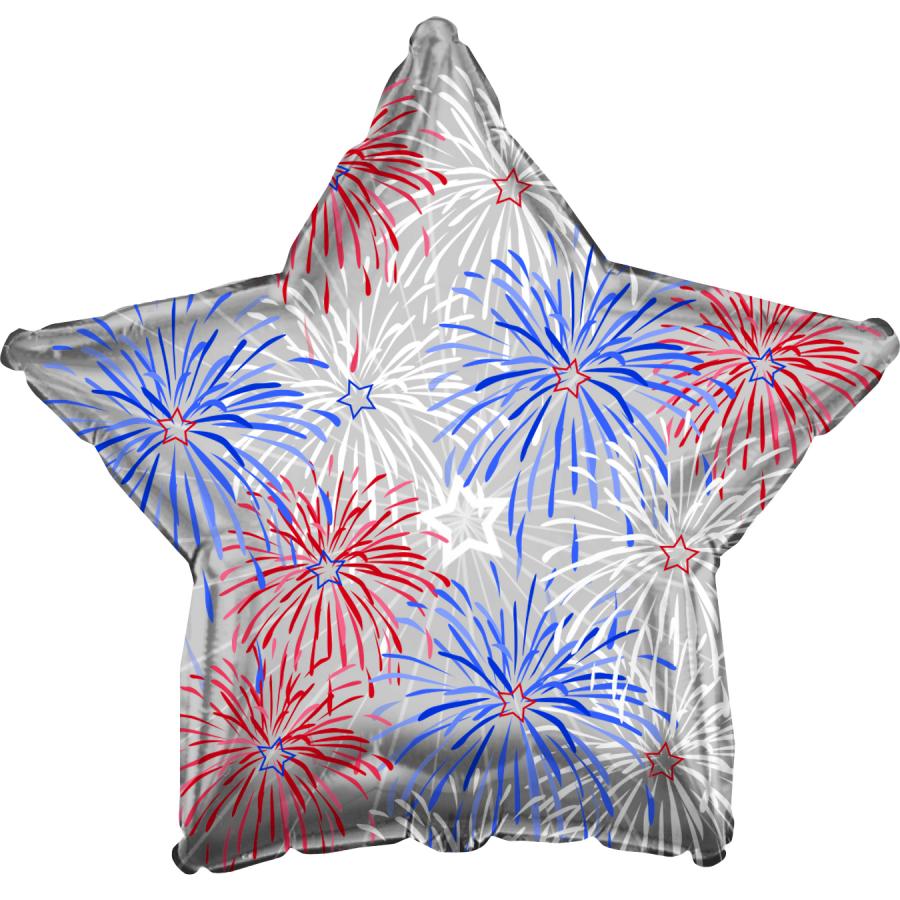 9" Clear Patriotic Fireworks Foil Balloon – 10 pack