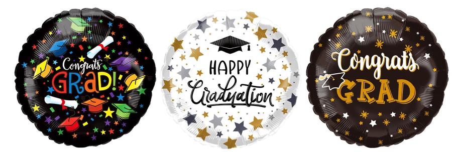 9" Assorted Graduation Inflated Mylars - 24 count
