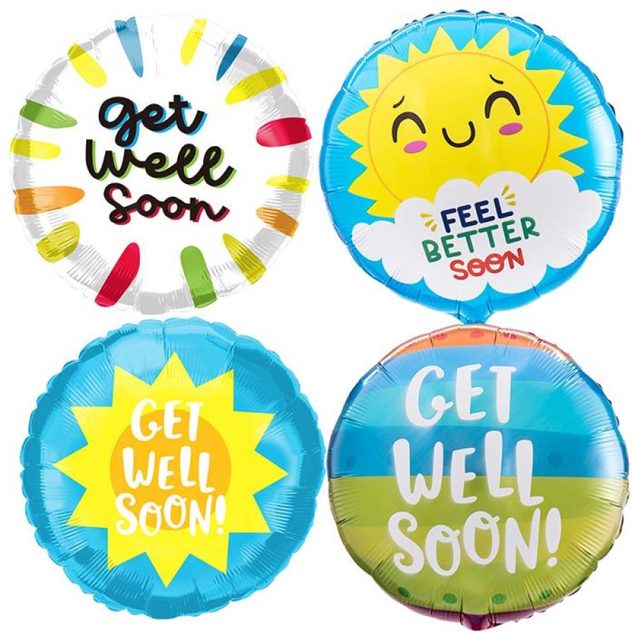 9" Assorted Get Well Inflated Foils - 24 count