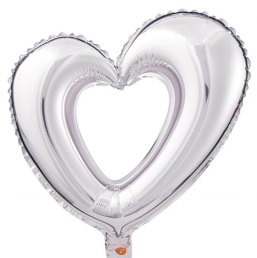40" Silver Open Heart Foil Balloon – 5 pack