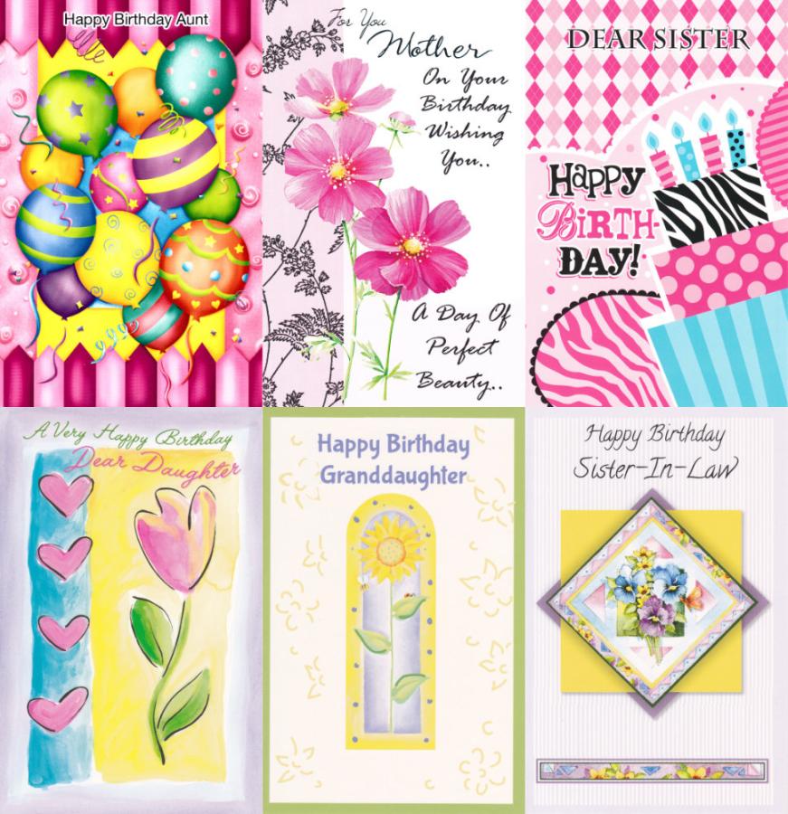120 Assorted Wrapped female relative birthday cards